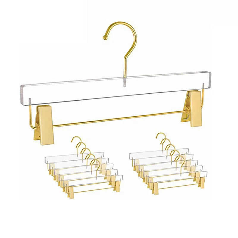 High-quality 5/10pcs Acrylic Hanger Transparent Pants Hanger Closet Organizer Clothes Trouser Rack with Clip Wardrobe Storage