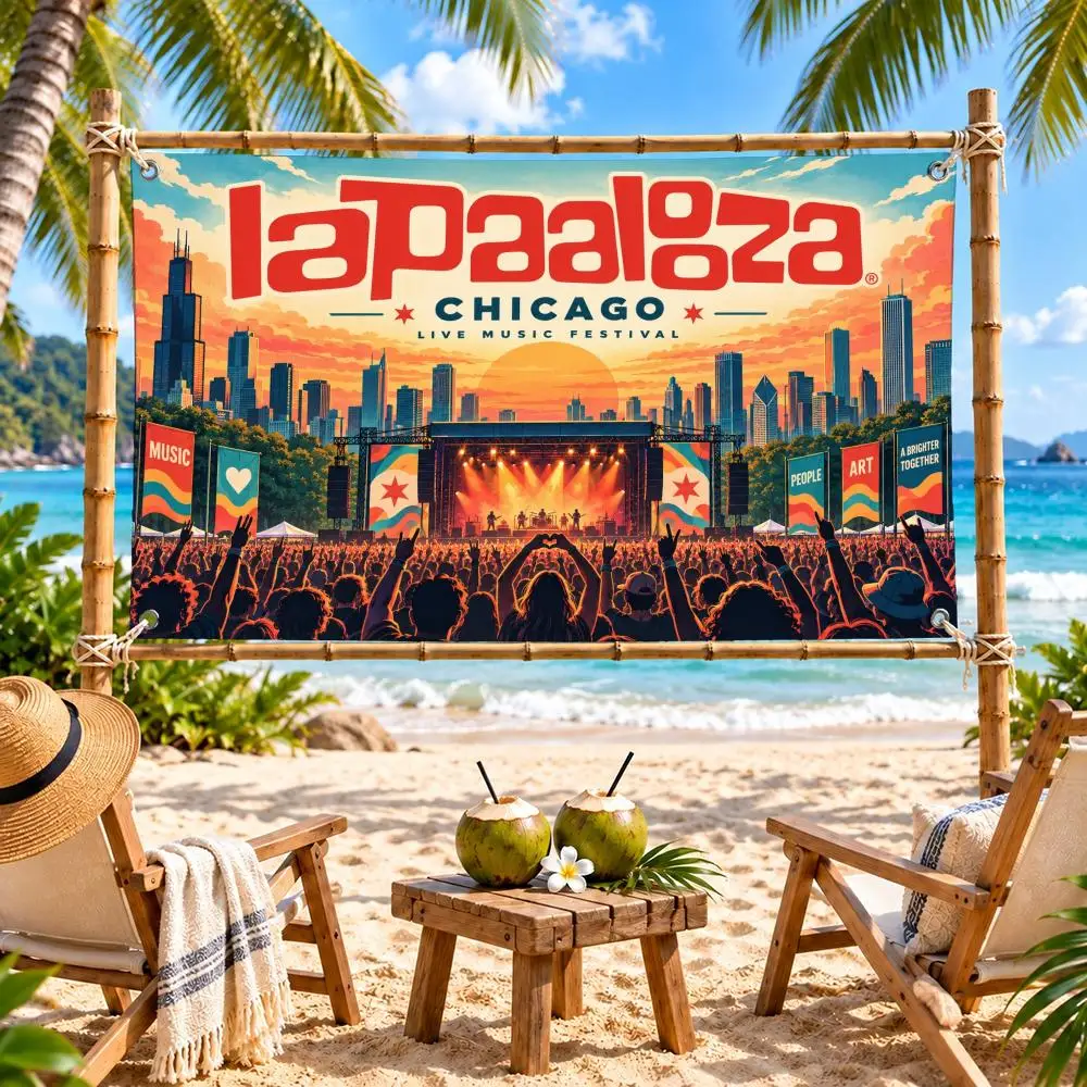 Lollapalooza Chicago Summer Music Festival Flags Polyester Digital Printing Banner for Wall Art Out Door Decoration