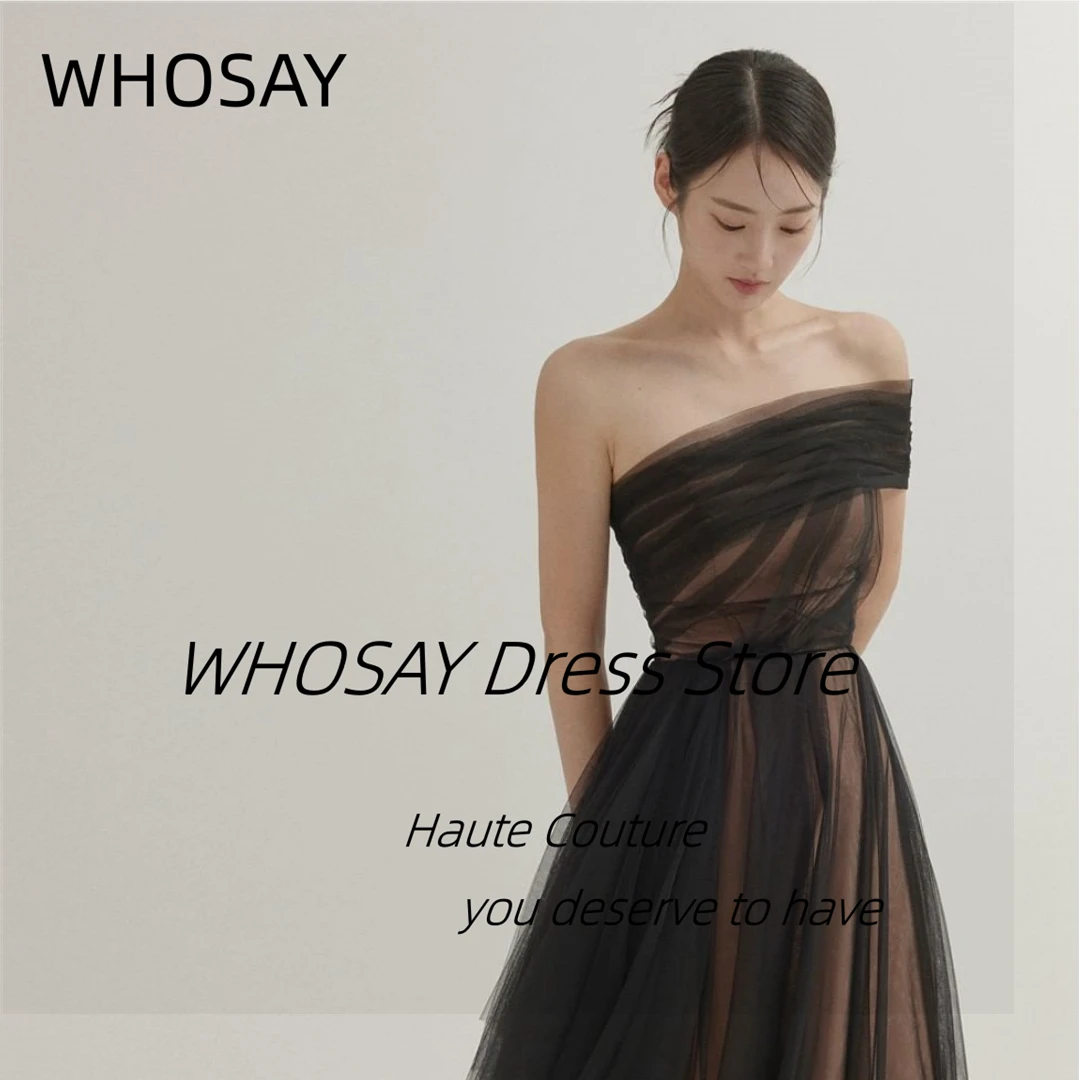 WHOSAY Modern One Shoulder Prom Dresses Floor Length Tulle A Line Bride Wear Wedding Party Korea Special Banquet Evening Gowns