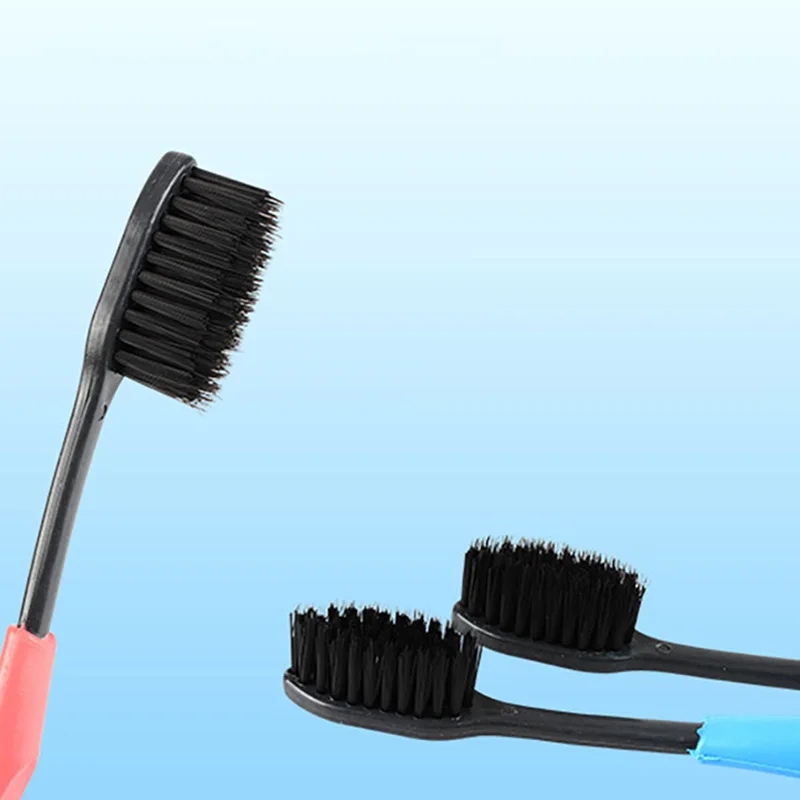 4 قطعة/المجموعة مزدوجة لينة الخشن فرشاة الأسنان المضادة للانزلاق نانو الأسود رئيس فرشاة الأسنان حزمة مريح العناية بالفم تنظيف تدليك فرشاة الأسنان