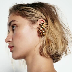 Vintage Irregular Metal Striped Cuff Earring 2024 Trend Women Holiday Charm Jewelry Choice Party Gift