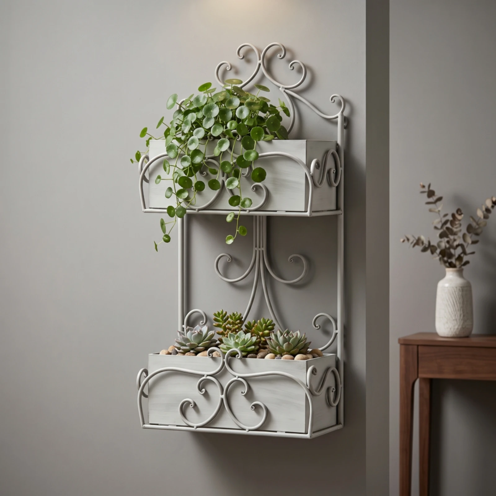 Wall-Mounted Plant Shelf Space-Saving Wall Planter Flower Display Stand Indoor Rack Rust-Resistant for Gardeners, Balcony, Patio