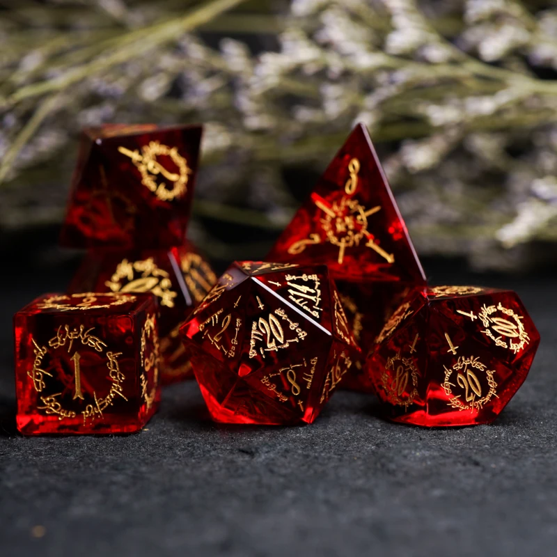 Cthulhu DND Dice Engraved Elf Secret Word RPG Dice Red Glass Beads COC Board Games Die Dungeons and Dragons Personalized Gifts