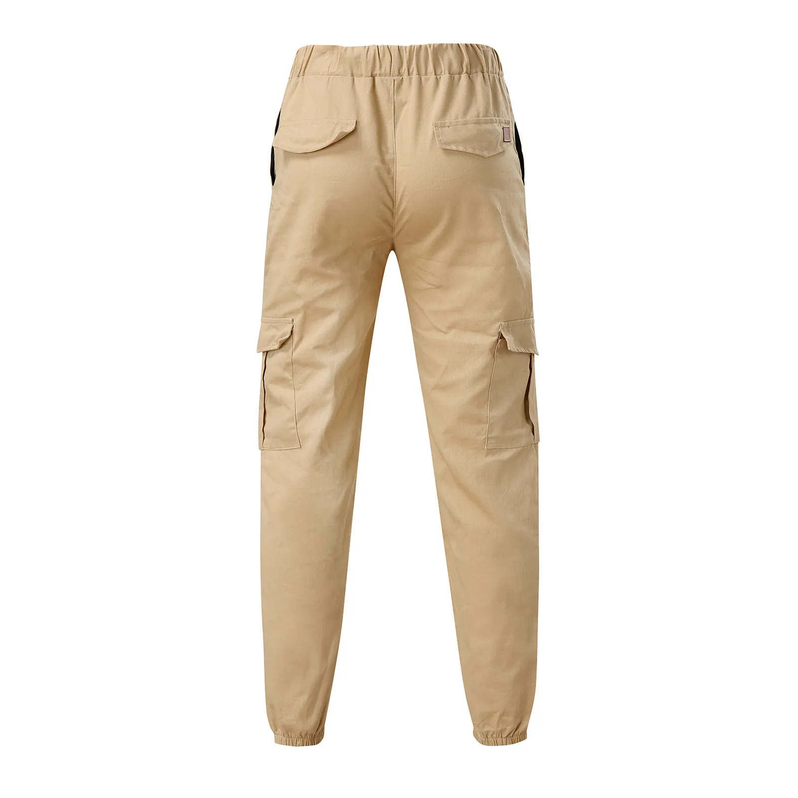 Men Casual Solid Color Skinny Cargo Pants Pockets Waist Drawstring Ankle Tied Work Trousers Outdoor Hiking Joggers Pant