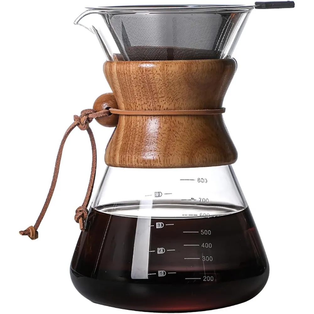 

27 Oz Coffee Maker with Stainless Steel Drip Filter, Hand Pour Over Coffee Maker, Coffee Maker, Lead-free Borosilicate Glass Pot