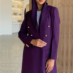 Double Breasted Elegant Purple Blazer Peak Lapel Long Costume Custom Made Women Suits High Quality Muslim Abaya Jacket 1 Piece