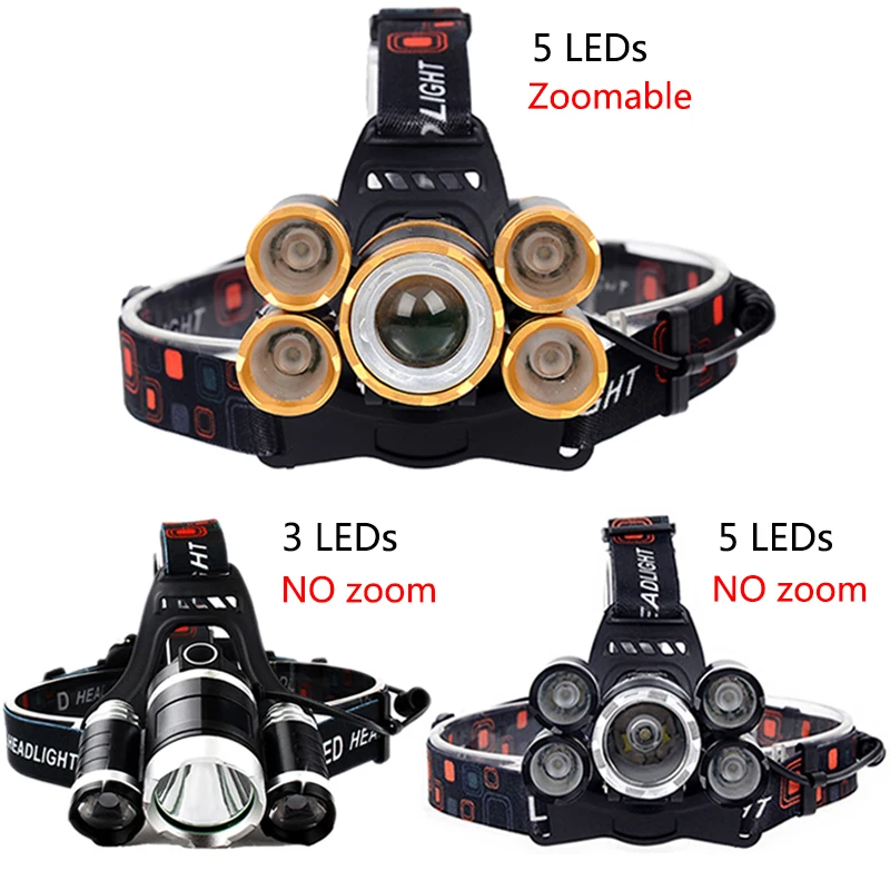 5Led Headlamp XM-T6 USB Rechargeable Power By 18650 Battery Head Flashlight Torch Fishing Cmaping Lantern Lamp Hiking Zoom Light