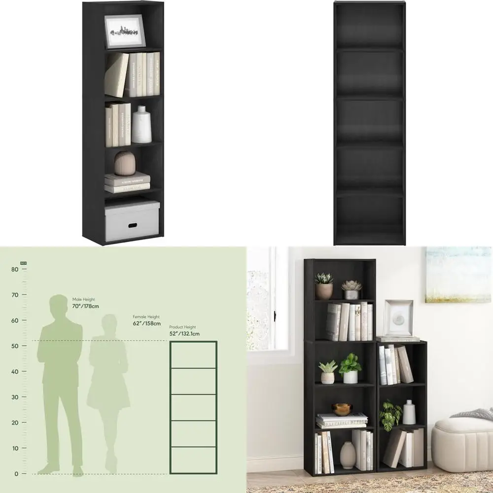 

5-Cube Open Bookshelf, 9.4 x 15.8 x 52, Suitable for Living Room, Bedroom, Home Office, Blackwood Finish