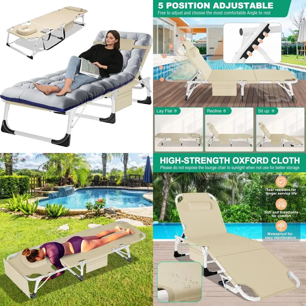 

Portable Folding Camping Cot, 5-Position Adjustable Outdoor Lounge Chair, Face Down Folding B for Comfort and Convenience