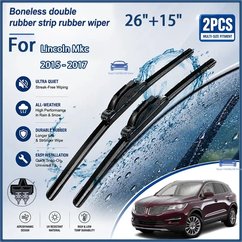 

All Season Front Windshield Wiper Blades For Lincoln MKC 2015-2017 26"+15" Auto Replacement Brushes