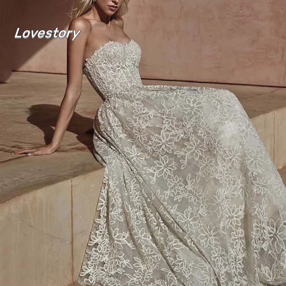 Abiti da sposa in pizzo Boho Sweetheart di lusso Backless A Line Abito da sposa Nuovo abito da sposa personalizzato Sweep Train Vestido De Novia