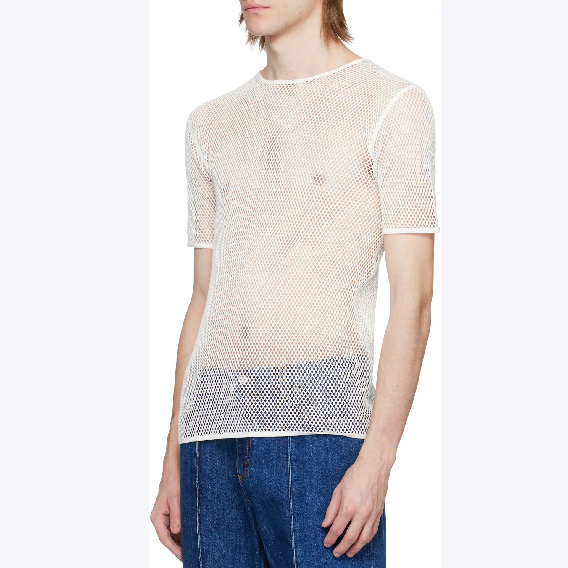 Men's Fishing Net Series Perspective Mesh Top Hollow T-shirt Wearing Short-sleeved Bottoming Shirt Men