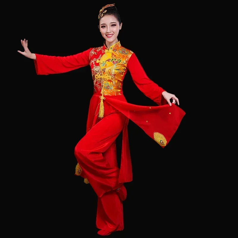 Elegant Traditional Folk Yangko Fan Dancing Outfits Hanfu Suit Chinese Style Classical Yangko Square Dance Performance Costume
