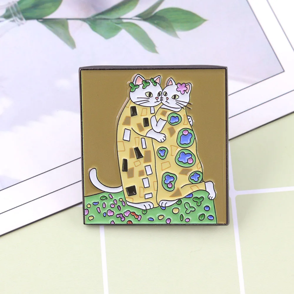 Gustav Klimt Der Kuss Katzenbrosche Ein Lustiges Cartoon-Katzen-Abzeichen Perfekt für Rucksäcke und Kleidung und ein Schmuckgeschenk für Katzenliebhaber – Detail 7