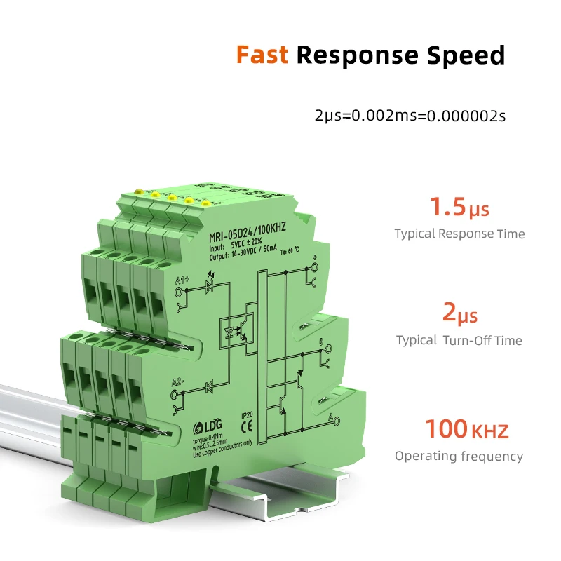 MRI-05D24 100KHZ PLC LED Optocoupler Relay 5VDC 8mA Input Output 14-30VDC 50mA Interface Voltage Relay Module DIN for Automation