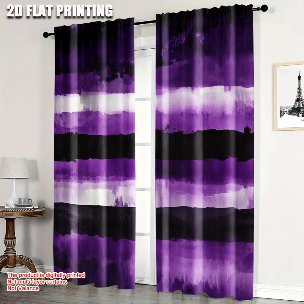 

2pc, Window Drapes Purple White Striped Blackout Polyester Festive Wall Decor for With rod pockets, translucent polyester