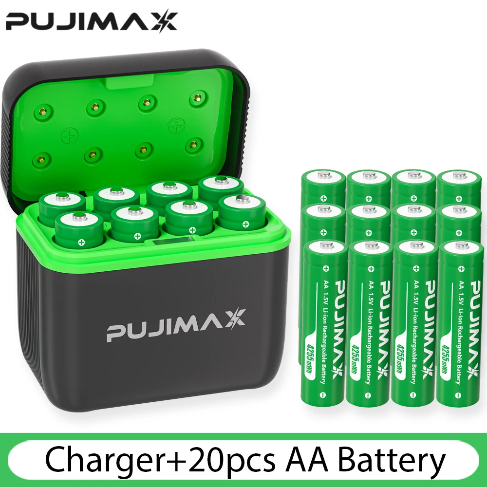 PUJIMAX 1,5 V constante spanning AA oplaadbare Li-ion 4255 mWh batterij met intelligent LED-display booglook batterijladerset - afbeelding 1