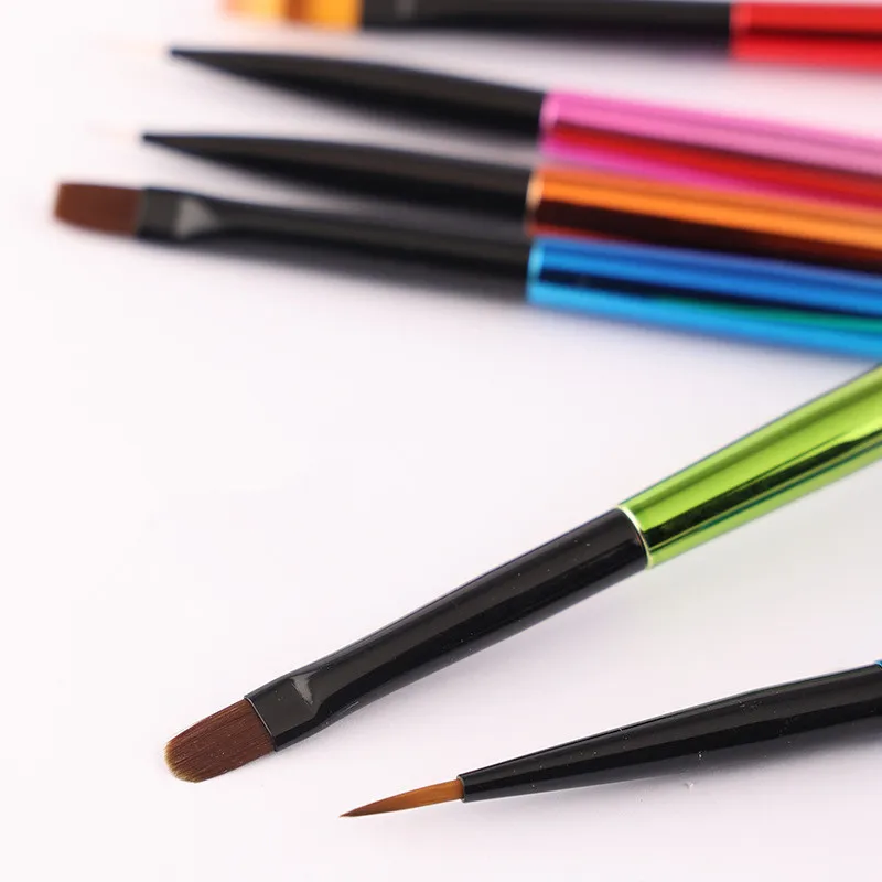 1/6PCS Kleurrijke Nagelborstel UV Gel Borstel Voor Nagels Liner Brush Bloemblaadje Platte Ovale Universele Ombre Schilderen pen Voor Nail Art Gereedschap