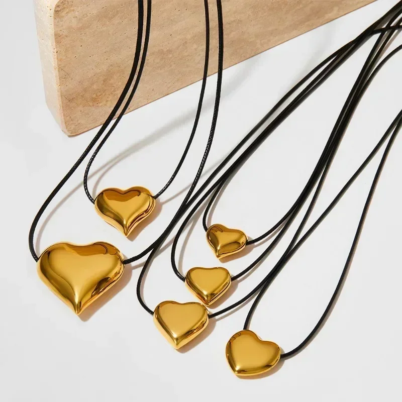 Modern Jewelry European and American Design Gold Color Heart Teardrop Pendant Necklace For Women Party Gifts Accessories