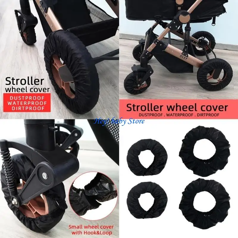Q1FE -Radabdeckung für Baby Kinderwagen, Packung 4pcs Kinderwagen Radstaubdichte Schutzhülle Einfacher Installation Schwarz