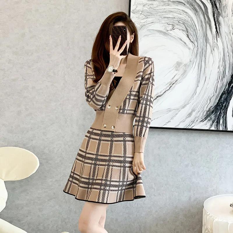 Autumn Women Dresses Set Fashion Casual Long Sleeved Sweet Girl Style Temperament Commuting Pullover Dress