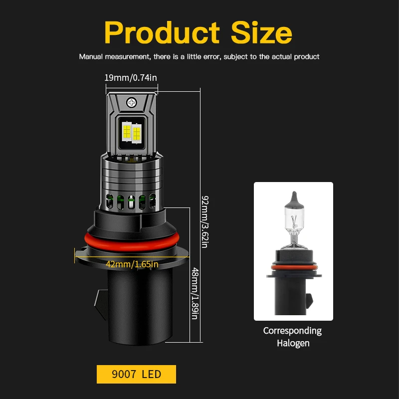 2X LED Headlight Bulbs 9007 HB5 Hi/Lo Beam Canbus For Dodge Intrepid 93-97 Dakota 98-00 Ram 1500 2500 3500 03-05 Car Accessories