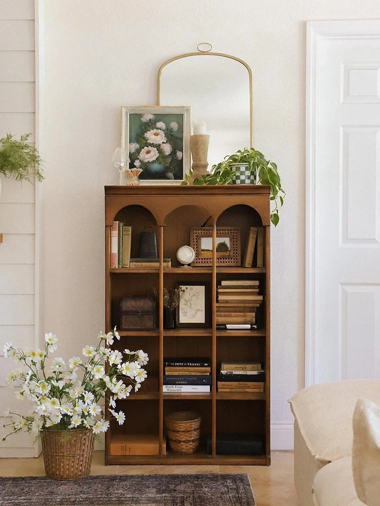 French retro solid wood storage display cabinet household multi-functional floor locker9338