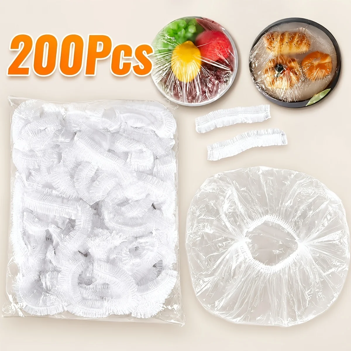 200Pcs Reusable Elastic Food Covers, Stretchable Plastic Bowl and Plate Covers for Fresh Storage, Dust and Leak Protection