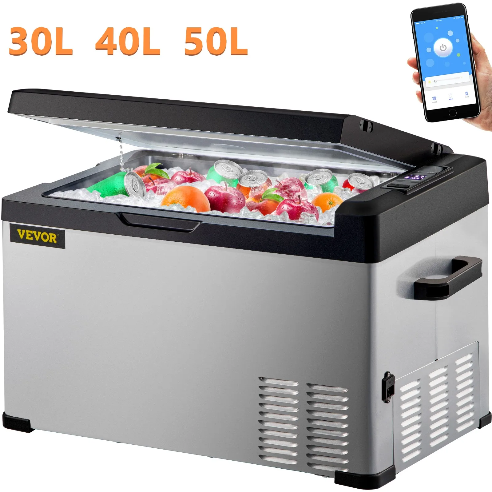 SucceBuy 30L 40L 50L Mini-Autokühlschrank Tragbarer kleiner Kühlschrank mit Gefrierfach 12V/24V DC 110-240 AC-Kühler für Camping im Freien