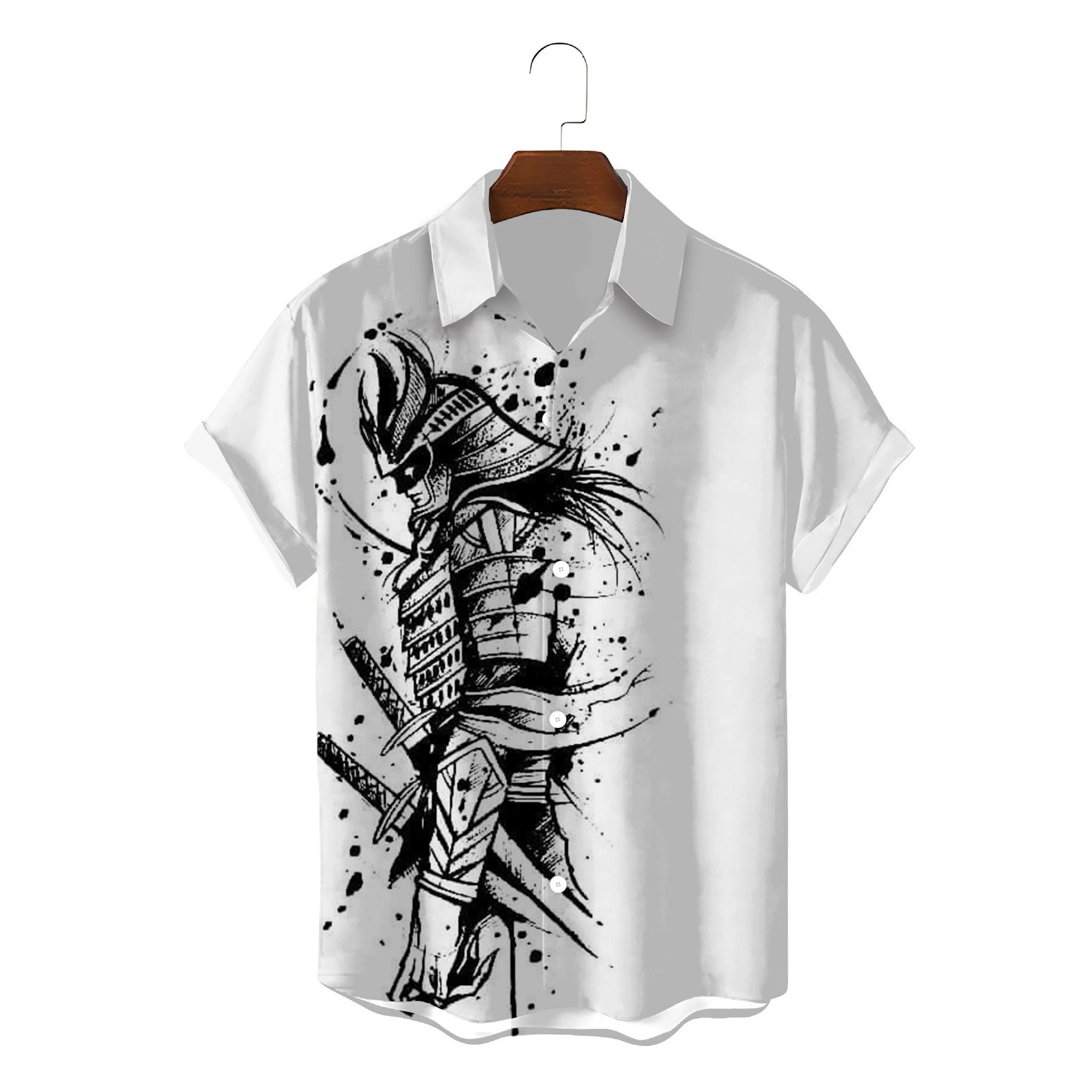 

summer Hawaiian Retro Fashion mans Shirt Ink painting of samurai 3D Print Men's Clothing Casual Hawaii Beach Holiday shirt