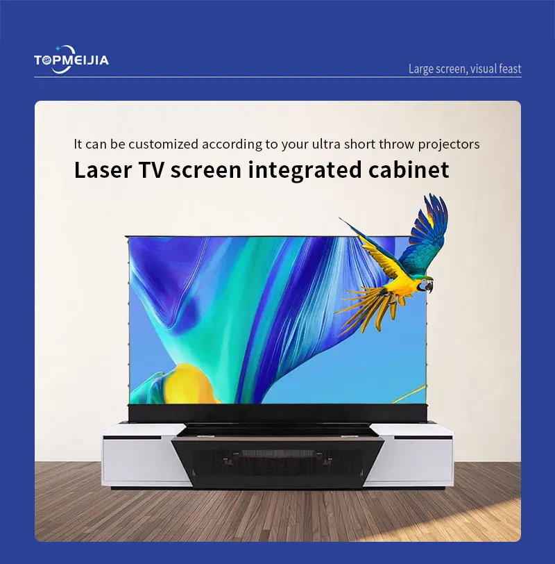 110 inch Ultra short throw Laser Projector cabinet with ALR floor rising projection screen for Wemax XGIMI Optoma 4K projector