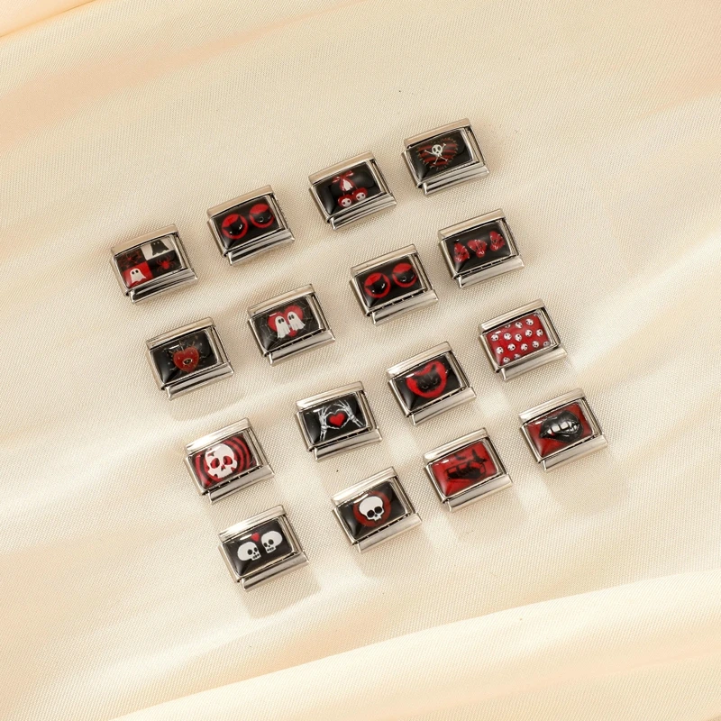 Neue Mode Halloween Schwarz-Rot Charm-Armband Italienische Charm-Glieder Passend für 9mm Armband Edelstahl DIY Schmuck Großhandel – Detail 10