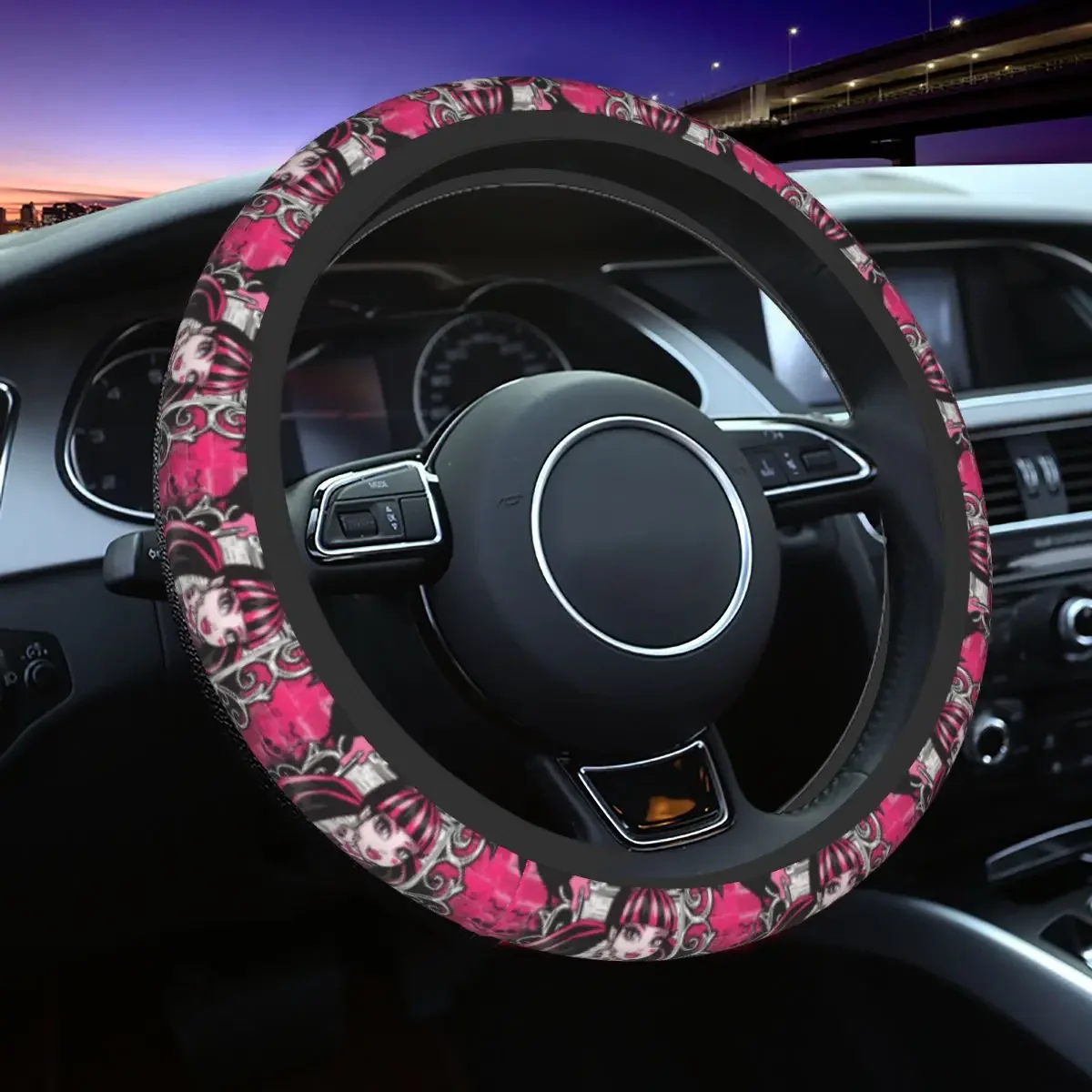 Draculaura Monster High Car Steering Wheel Cover 38cm Non-slip Cartoon Fashion Auto Decoration Interior Accessories