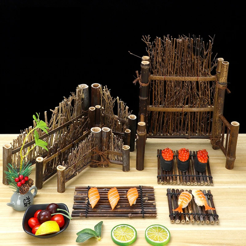 

Vintage Bamboo Sushi Dish Bamboo Fence Plate Japanese Korean Style Sashimi Cuisine Sushi Boats Creative Display Serving Plate