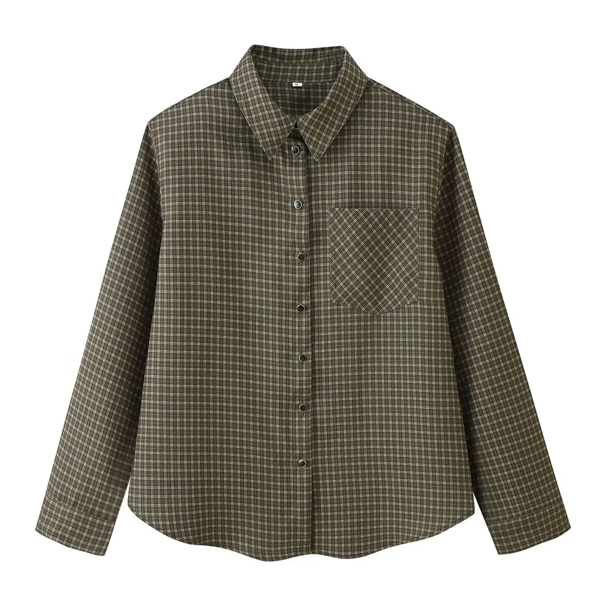 

Autumn New Arrival: Padded Shoulder Long-Sleeve Plaid Shirt Jacket Women's Lapel-Collar Loose-Fit Casual Elegant Top