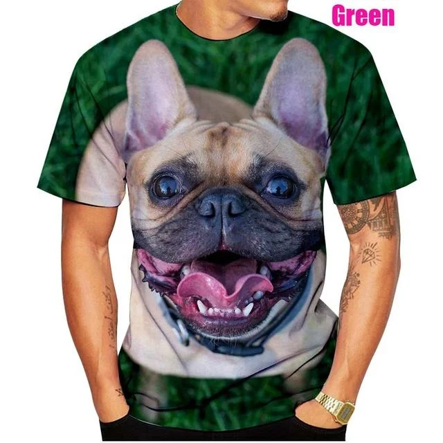 3D Printed T-shirt French Bulldog Men\'s T-shirt Summer Casual Short Sleeved Pet Dog Shirt Top