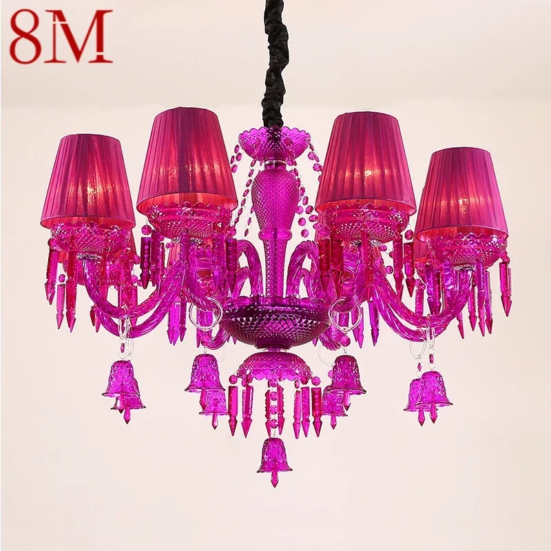 

8M European Style Crystal Pendent Lamp Purple Candle Lamp Luxurious Living Room Restaurant Bedroom Clothing Store Chandelier
