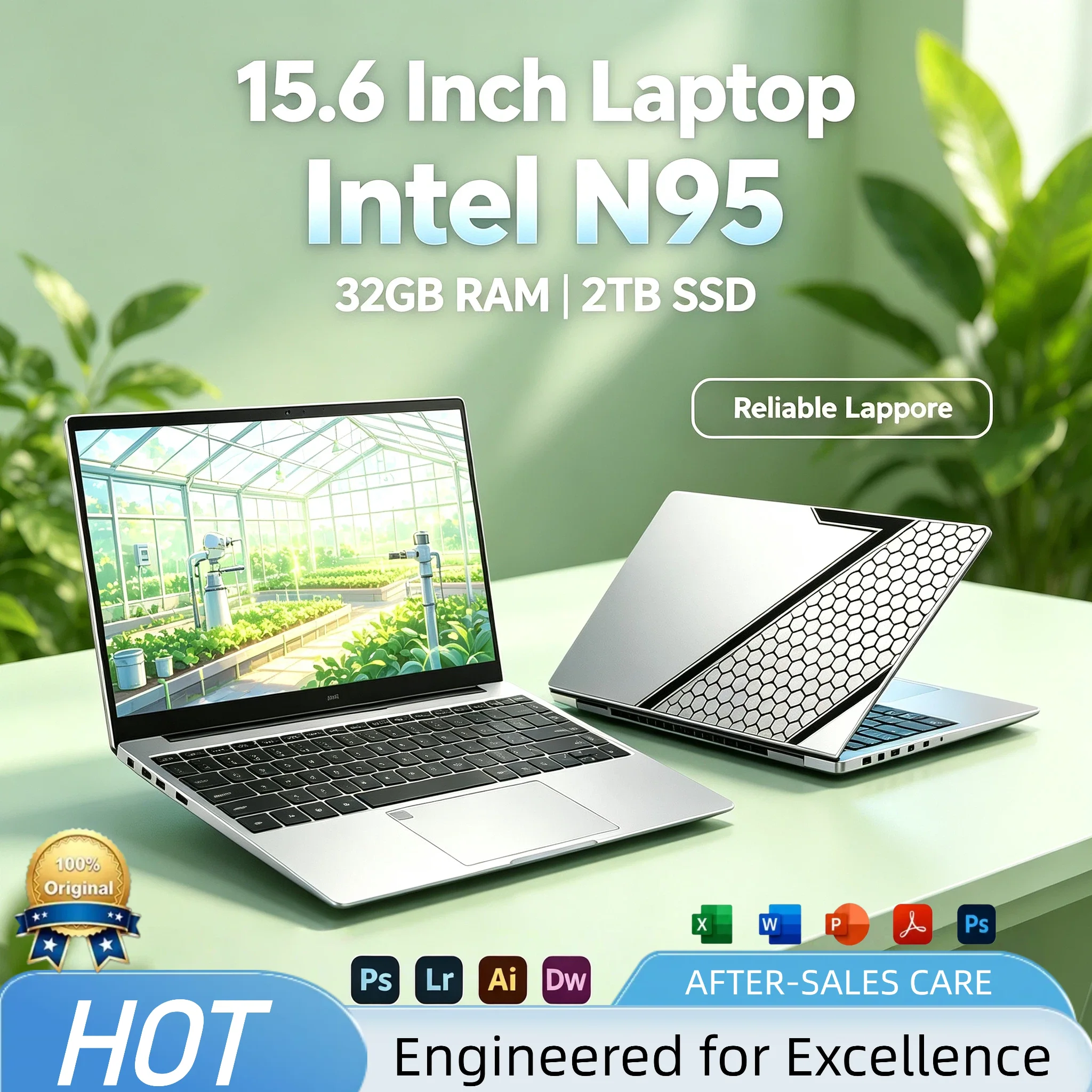 Intel Celeron N95 15.6 Inch Laptop 4C4T 3.4GHz 6MB Cache Ultra Slim Fingerprint Backlit Keyboard 16GB 2TB SSD Notebook Pro