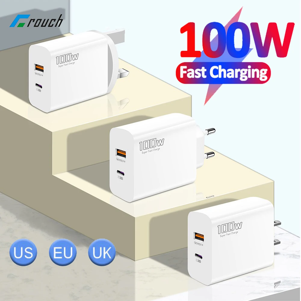 100W USB Type C Charger Super Fast Charging PD QC3.0 USB C Charger Adapter For Samsung Xiaomi Huawei Phone Wall Charger