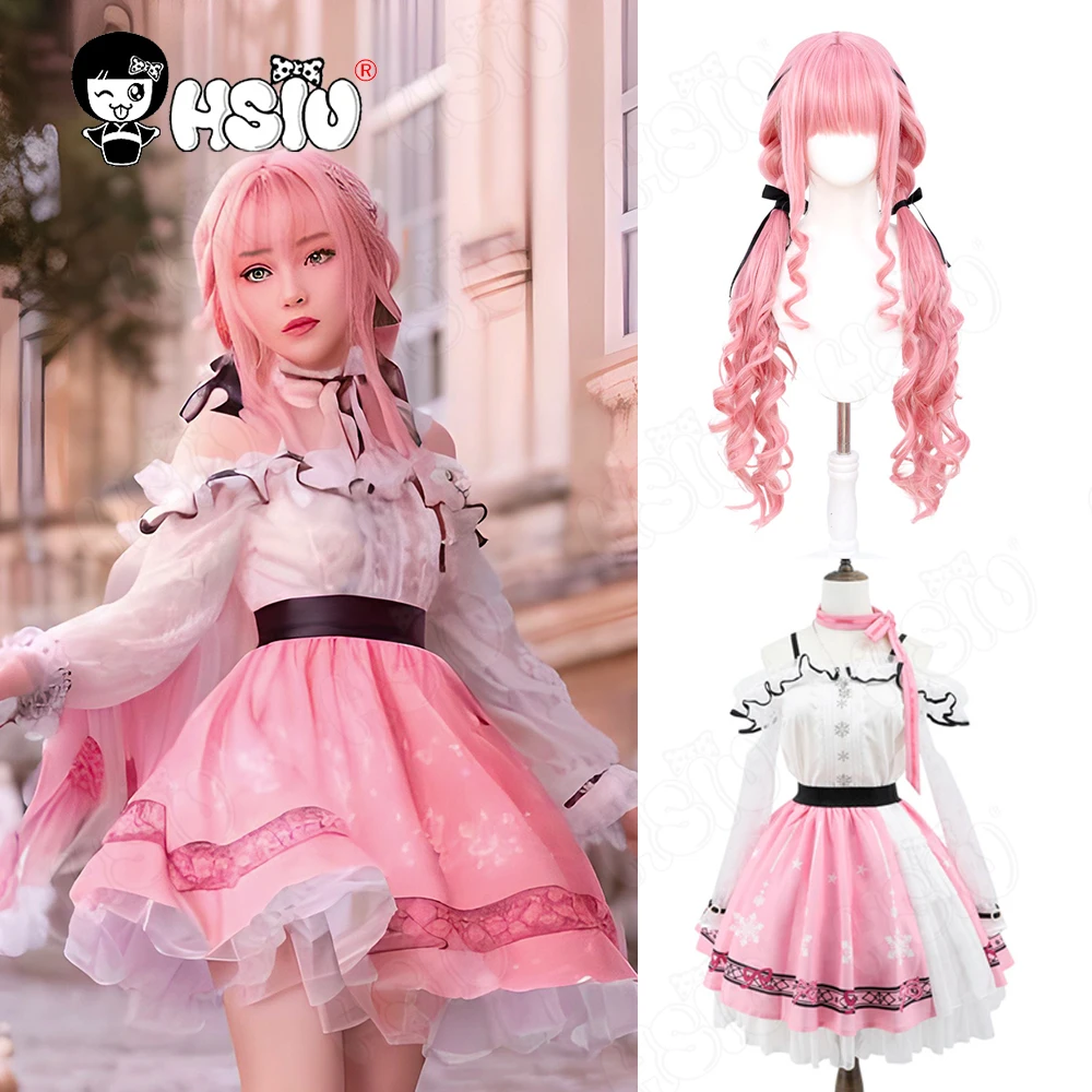 Nikki Cosplay Costume Wig Fiber Synthetic Wig「HSIU」Dress With Snowflake Lace Pink Long Hair Game Infinity Nikki Cosplay