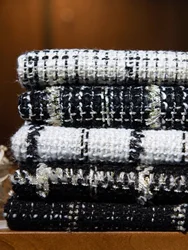 Black White Plaid Tweed Fabric By Meters for Skirts Dresses Sewing Golden Silver Thread Fashion High-grade Designer Textile Soft