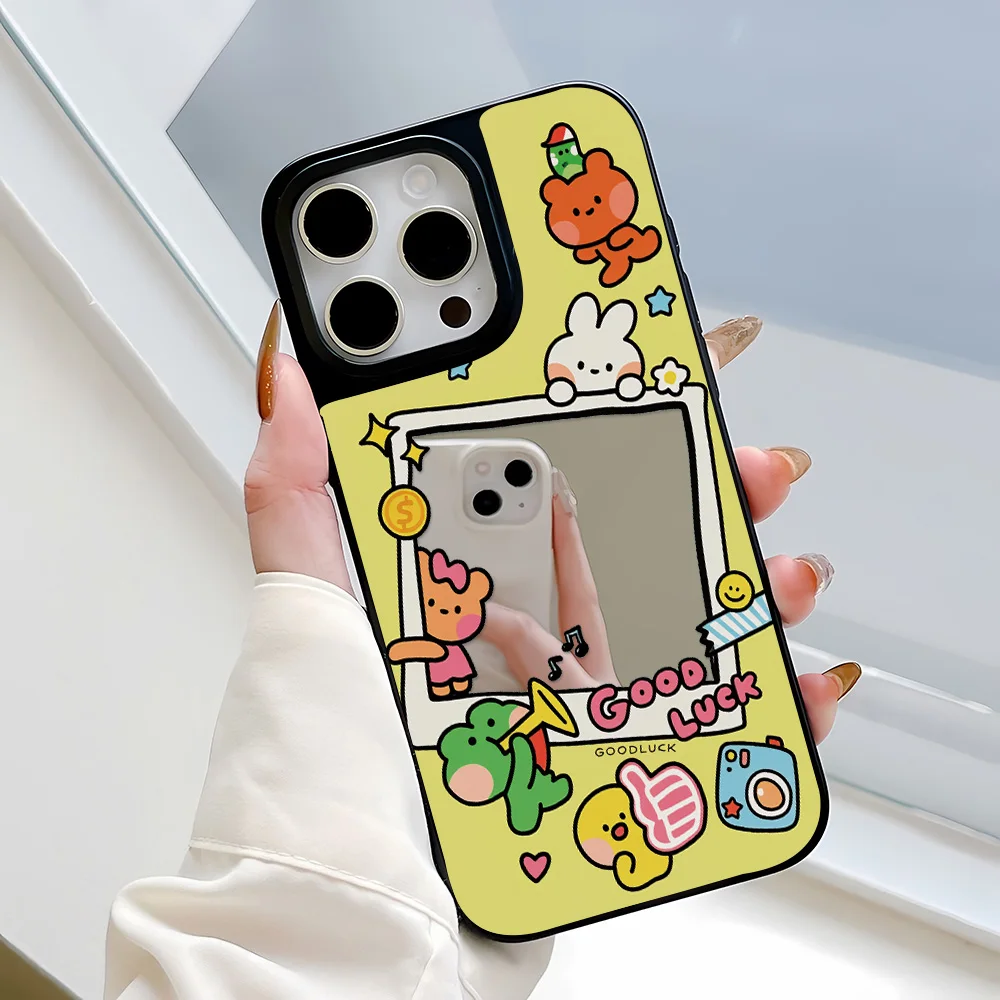 Cute Cartoon Mirror Phone Case For iPhone 17 Pro Max Case iPhone 11 15 Pro 16 14 13 12 17Pro Max Cases Make up Mirror Back Cover - view 3