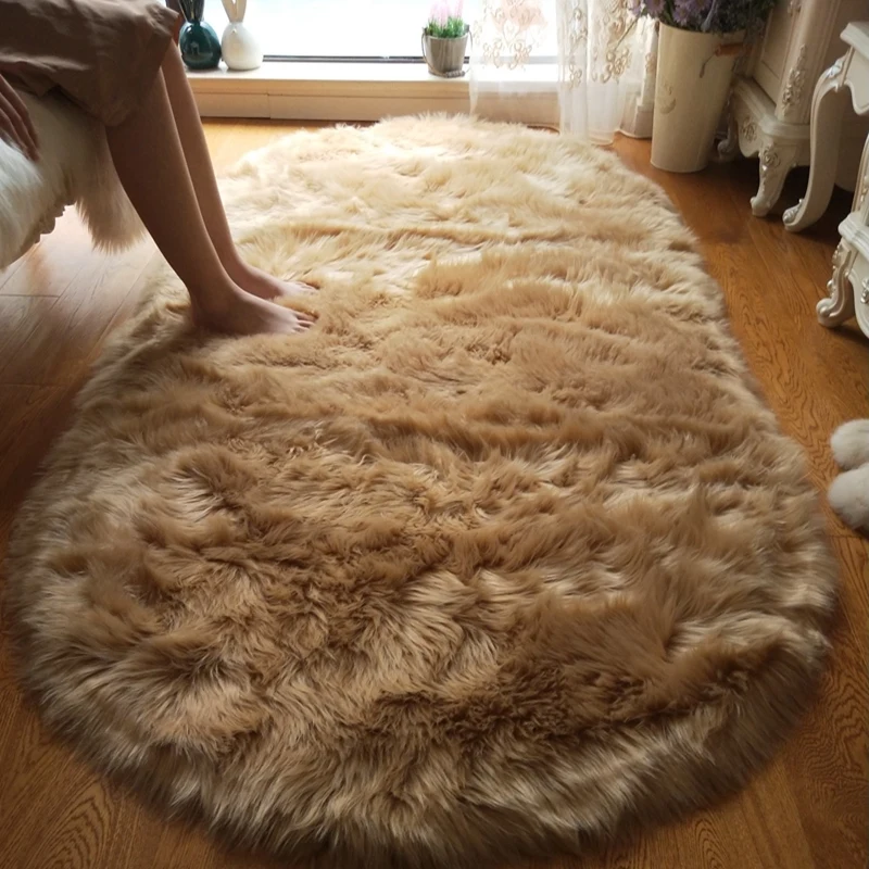 Oval Fur Rugs Bedroom Thicken Fluffy Carpet Living Room Bed Down Children\'s Floor Hairy Soft Sofa Foot Mat For Home Accessories