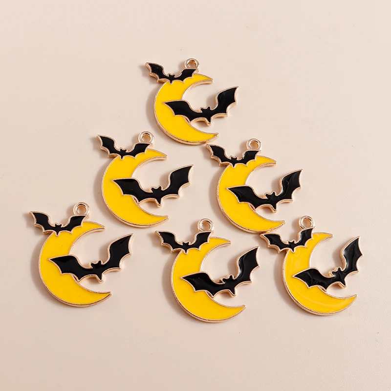 20 Stück 25 x 25 mm süße Emaille Halloween Mond Fledermaus Charms Anhänger für Schmuckherstellung Ohrringe Halsketten Armbänder DIY Bastelbedarf – Detail 4