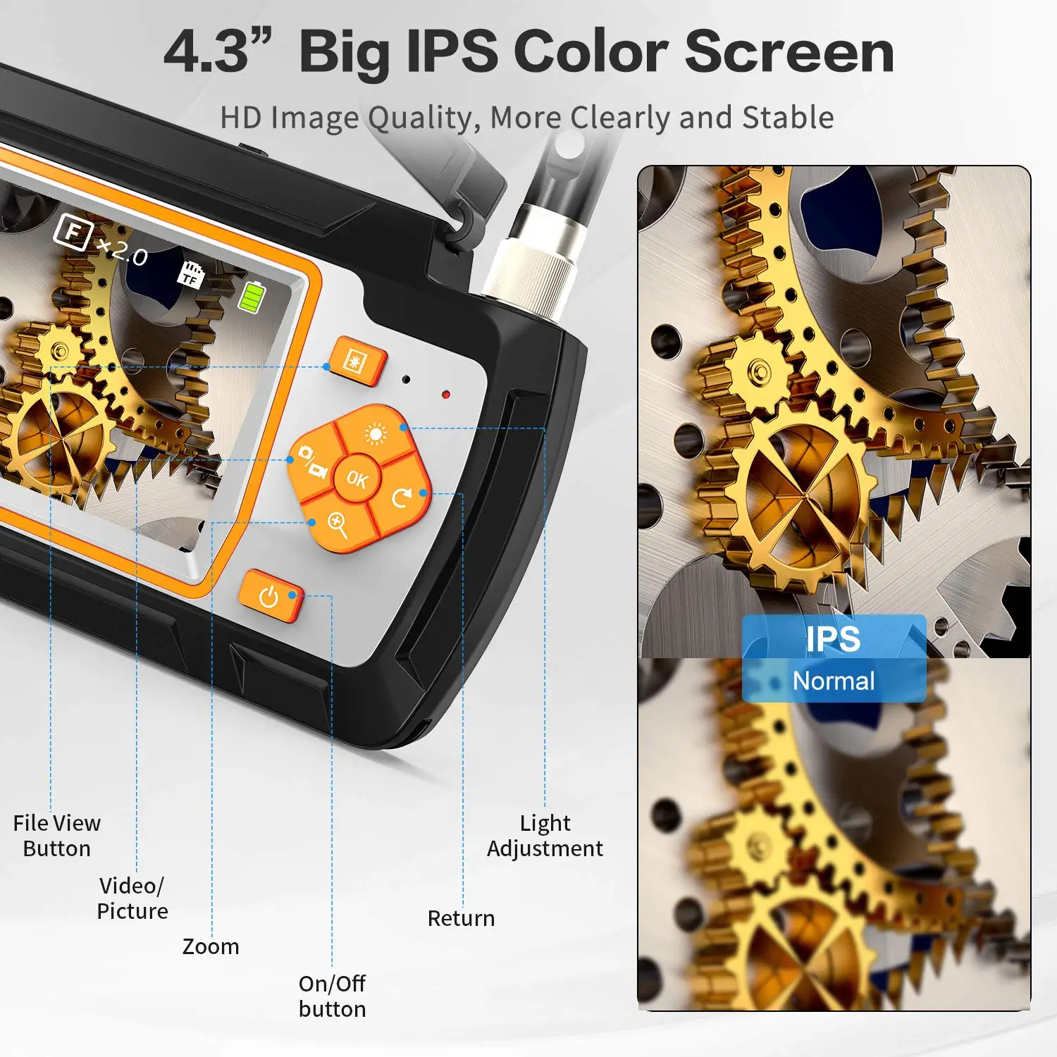 Imagem -04 - Lente Dupla Endoscópio Industrial Câmera 4.3 Polegada Ips Tela 1080p hd Ip67 Borescope Conduziu a Inspeção da Tubulação do Motor Carro 5.5 mm