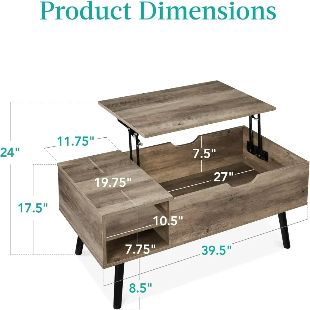 Lift Top Coffee Table, Wooden Mid-Century Modern Multifunctional Accent Table for Living Room w/Hidden Storage