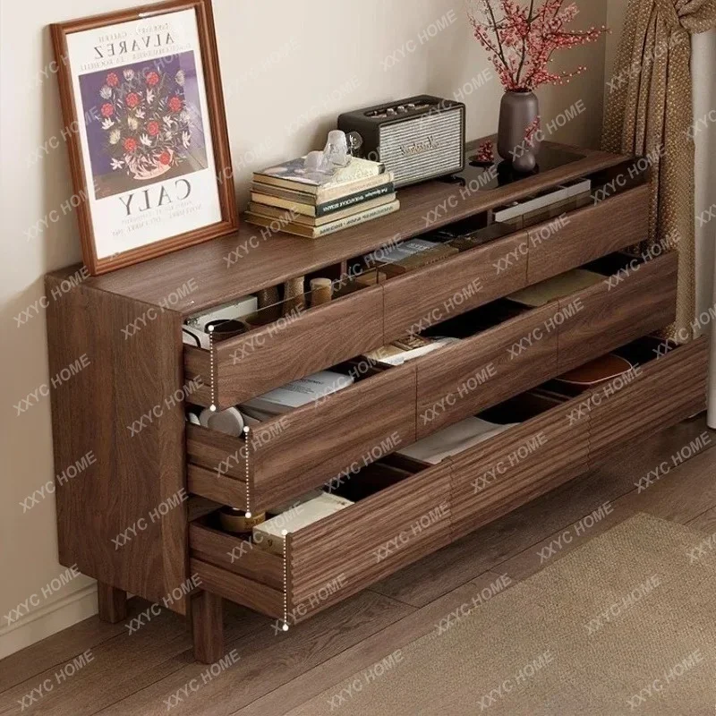 L black walnut chest cabinet living room wall drawer locker