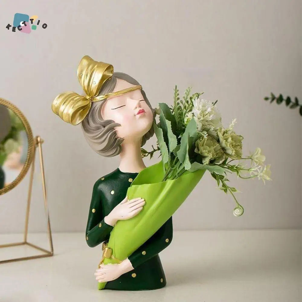 

Nordic Elegant Flower Girl Statue Handmade Cartoon Butterfly Girl Sculpture Decorative Girl Vase Ornament Bedroom