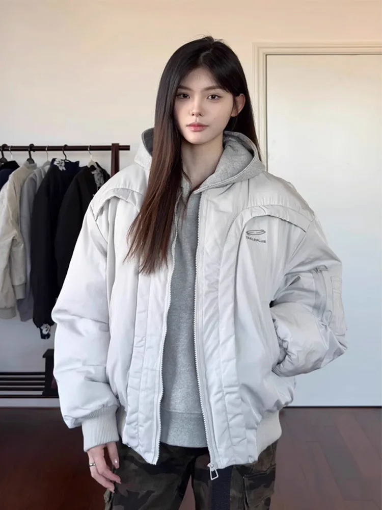 

American High Street Deconstructed Flight Jaet Cotton Men's Winter Design Sensation ort Loose Warm Cotton Coat Overcoat