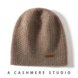 High Quality 100% Cashmere Knitted Hat for Women Casual Beanie Hats Lady Thick Cashmere Cap Winter Soft Warm Outdoor Solid Cap
